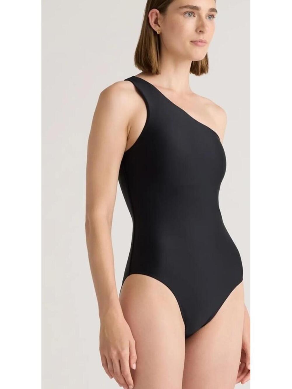 Italian One Shoulder One Piece Swimsuit - Size M - Color Black